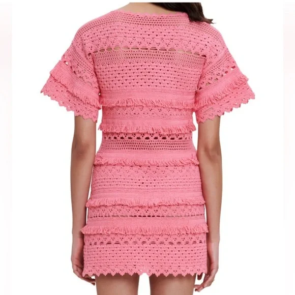 NWT Maje Crochet Knit Dress In Pink - Picture 2 of 6